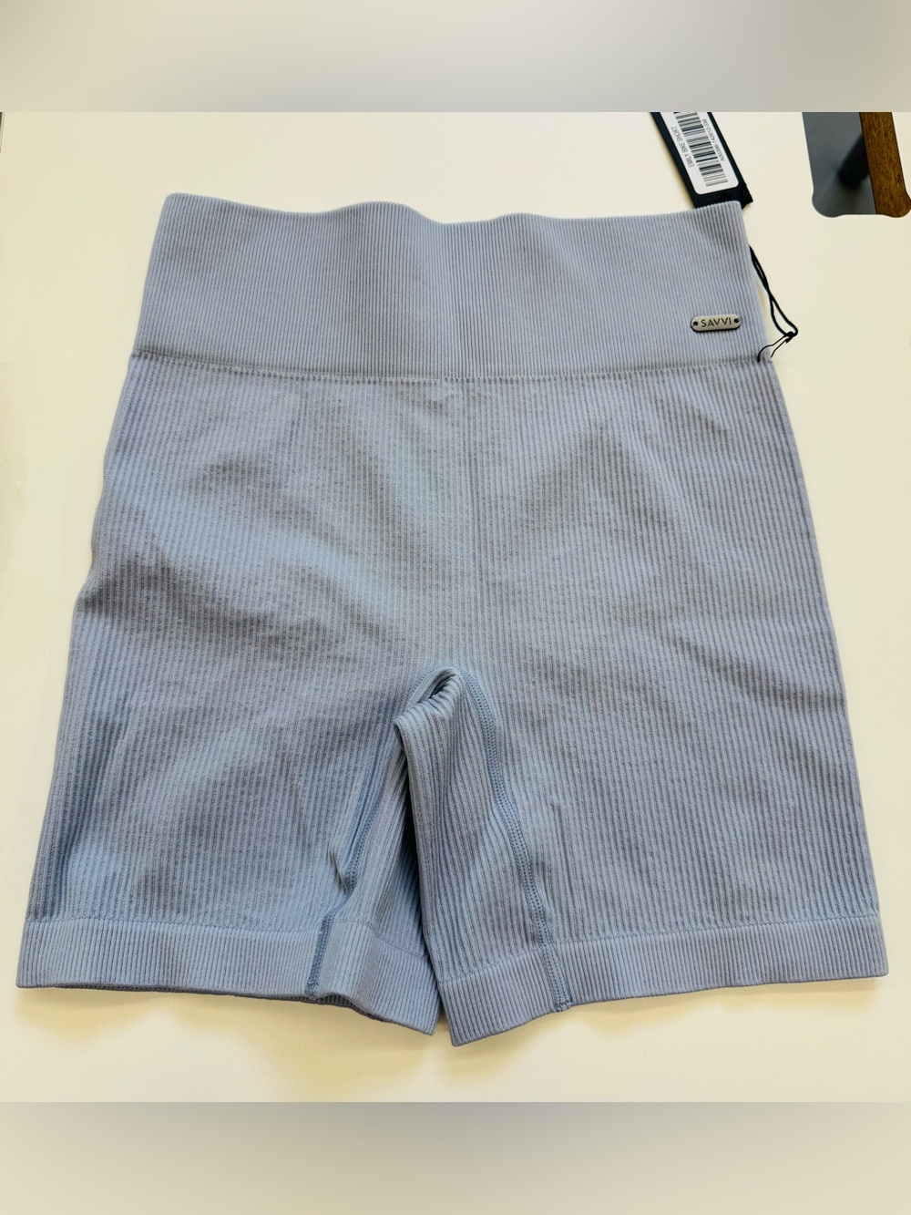 Savvi High-Waist Ribbed Light Blue Women’s Shorts